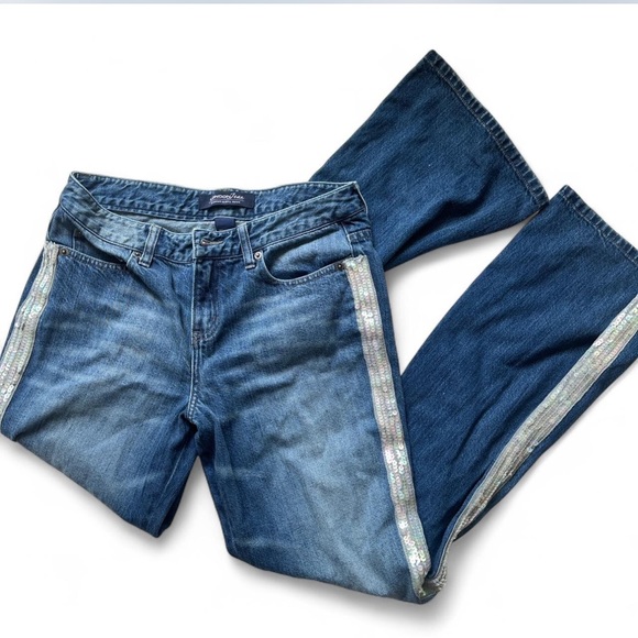 Vintage londonjeans premium quality denim Blue sequin flare jeans with silver - Picture 1 of 5